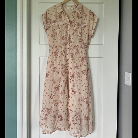 LUCKY BRAND Short Sleeve Midi Shirtdress Floral Sheer Button Up - Picture 1 of 7